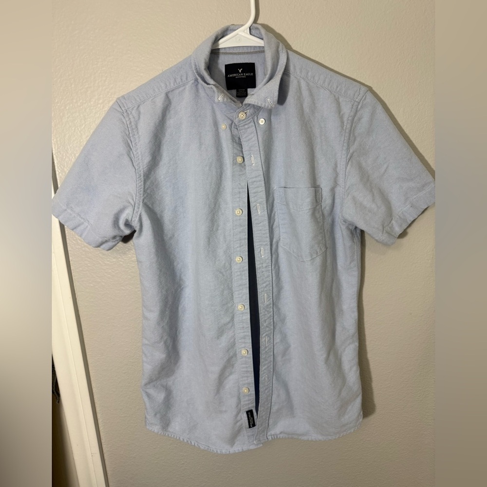 American Eagle Outfitters Men's Sky Blue Casual Linen Shirt- Size S‎
